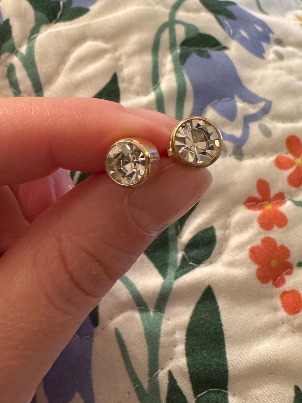 Gold Crystal Bezel Stud Earrings - Clear